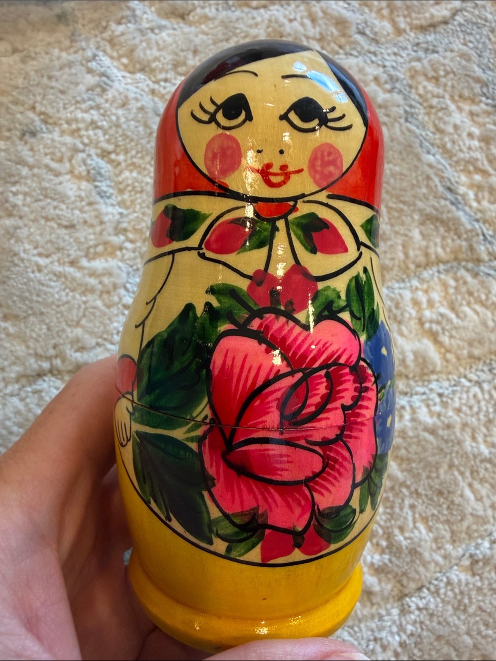 Astr Bright Yellow and Pink Hand-Painted Matryoshka Sculpture